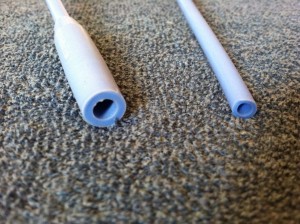 Wide end (left) inserts into the HVE valve.  The hygoformic saliva ejector inserts into the thin end (right)